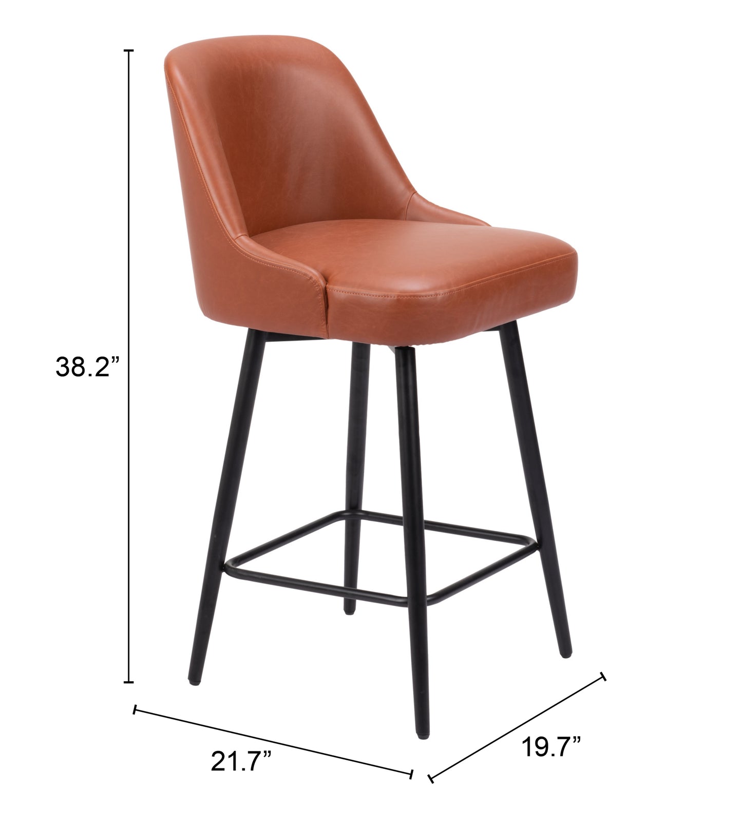 Keppel Swivel Counter Stool in Brown – Modern Faux Leather Bar Chair