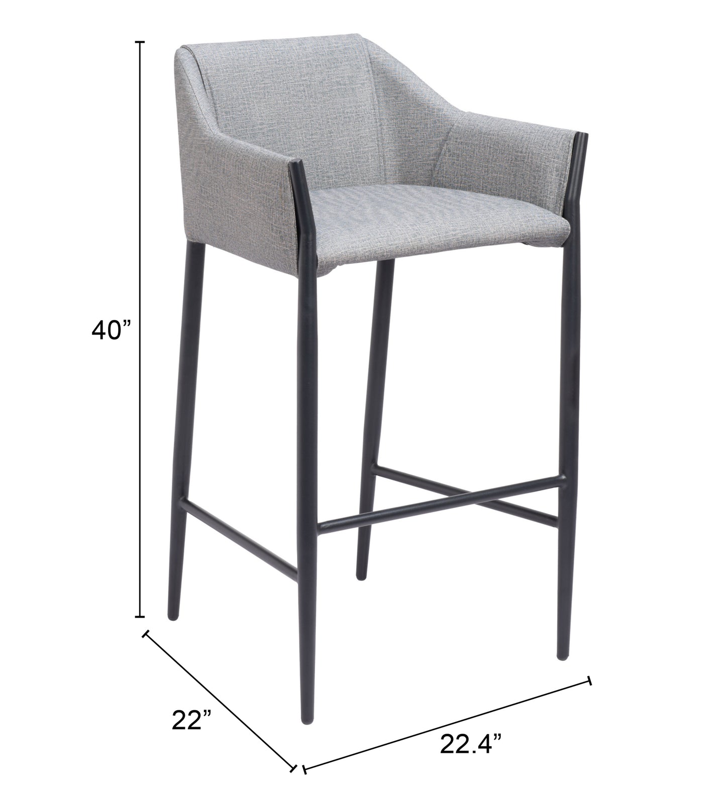 Grey Bar Stools – Counter Height with Upholstered Seat & Wooden Legs