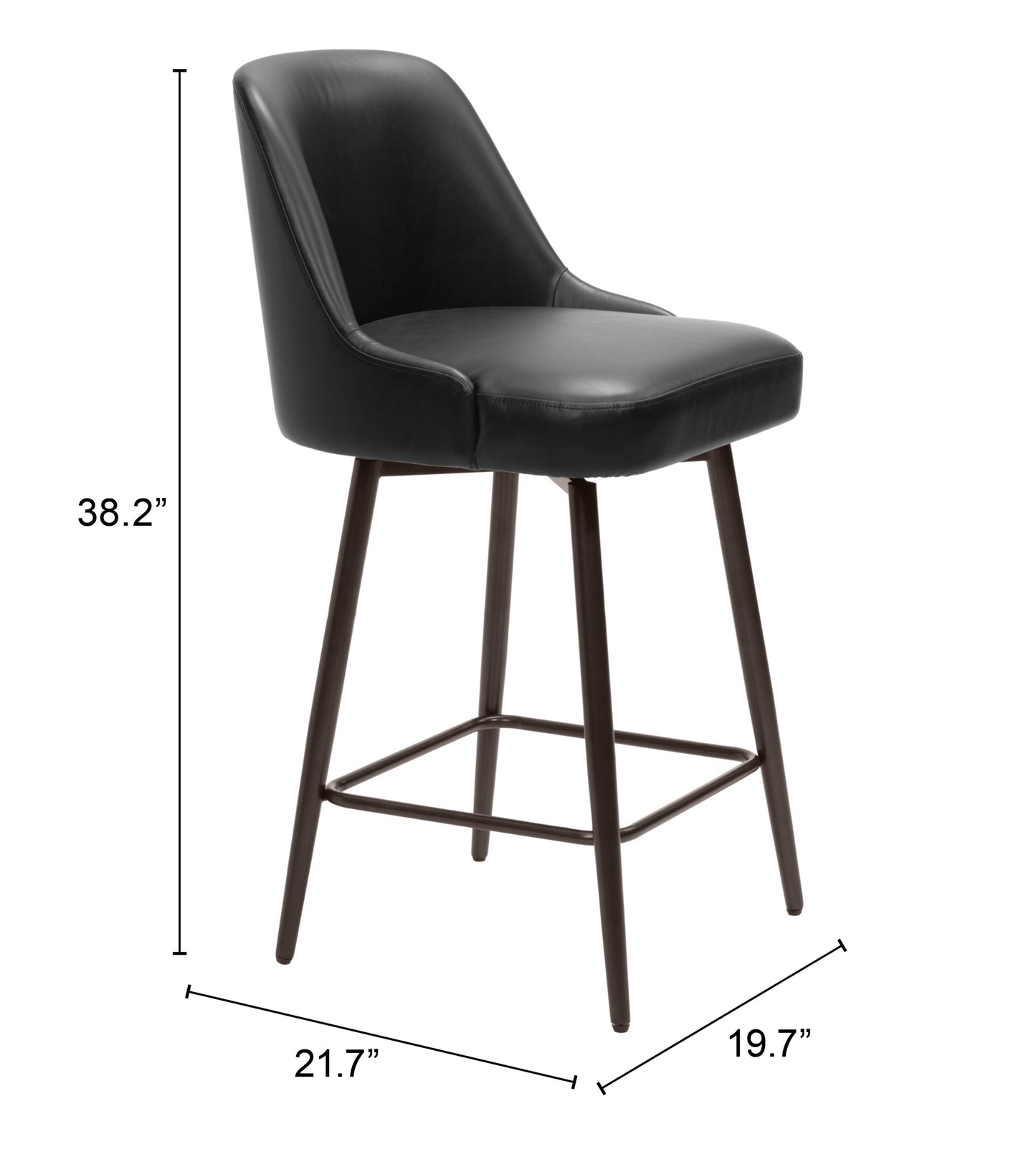 Keppel Swivel Counter Stool in Black Faux Leather with Bronze Legs – Modern Counter Height Seating