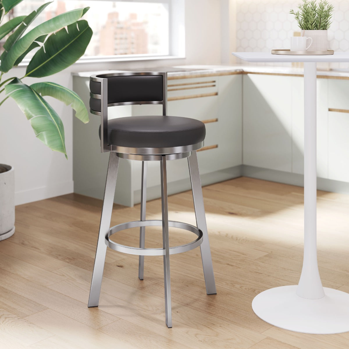 Counter Bar Stools – Swivel Design with Footrest in Black