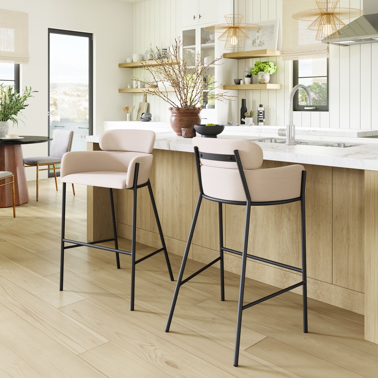 Bar Height Stools – Elegant Beige Seat with Sturdy Legs