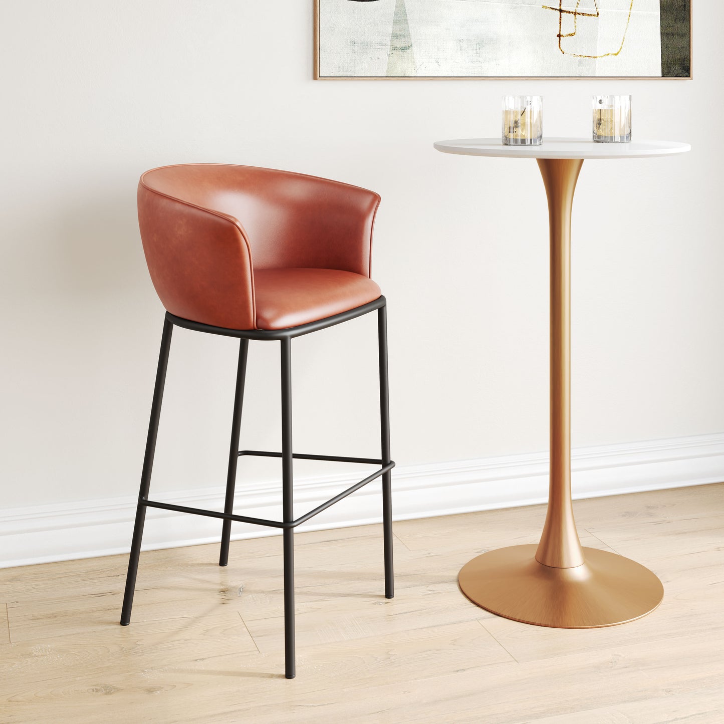 Kitchen Counter Stool –Garston Brown Bar Chair with Back