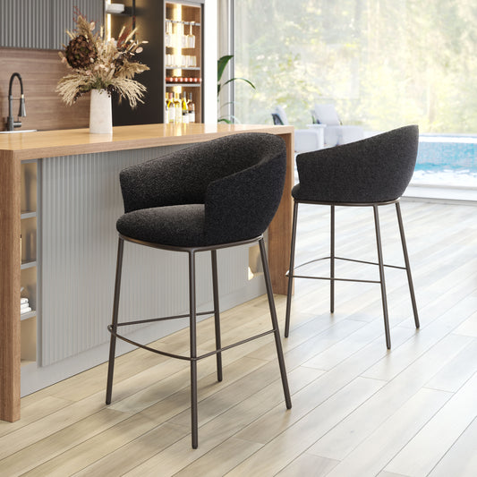 Counter Height Bar Stools – Essen Black Faux Leather with Bronze Legs