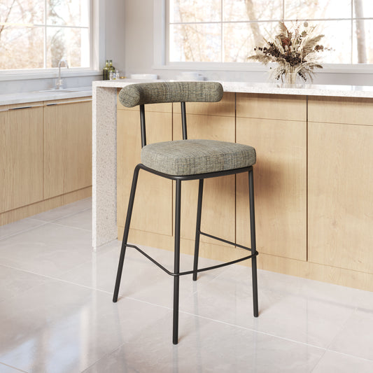 Outdoor Bar Stools – Upholstered Green Seat with Sleek Metal Base