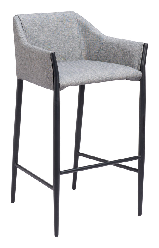 Grey Bar Stools – Counter Height with Upholstered Seat & Wooden Legs