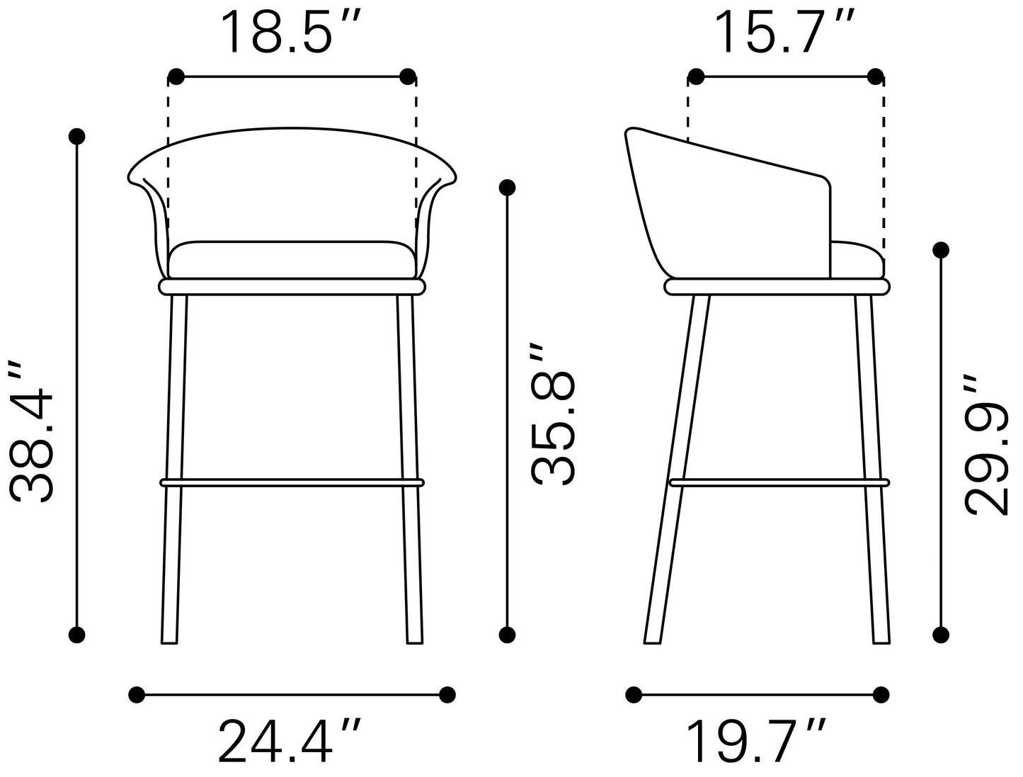 Kitchen Counter Stool –Garston Brown Bar Chair with Back