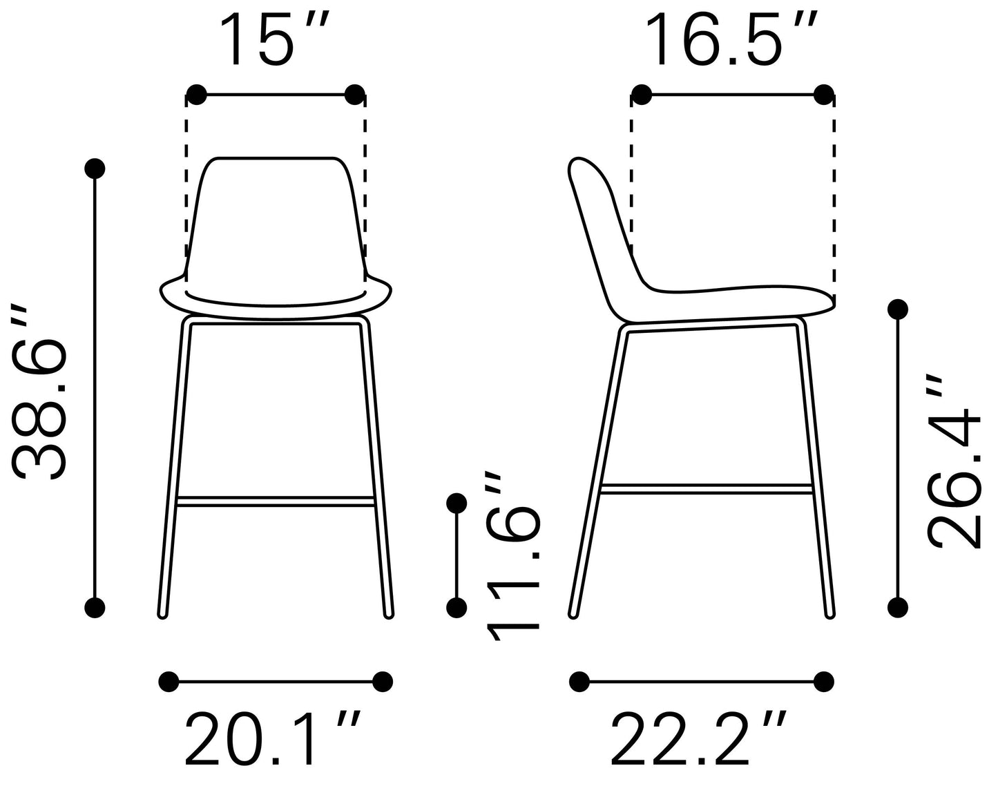 Byron Counter Stool in Gray – Modern Faux Leather Bar Chair