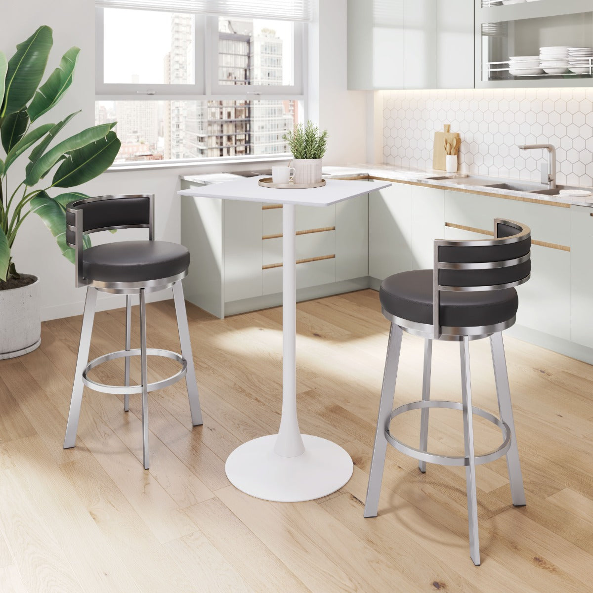 Counter Bar Stools – Swivel Design with Footrest in Black