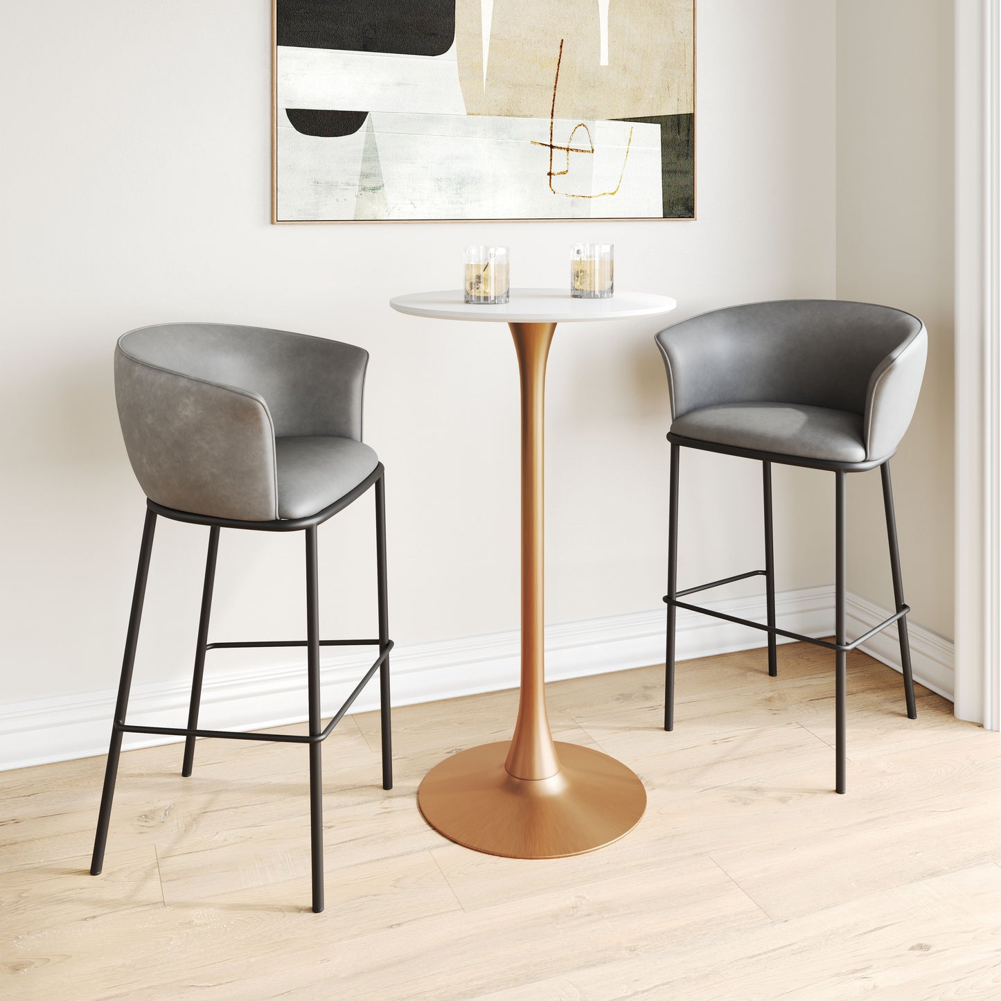 Counter Height Bar Stools – Garston Gray Seat with Black Metal Legs
