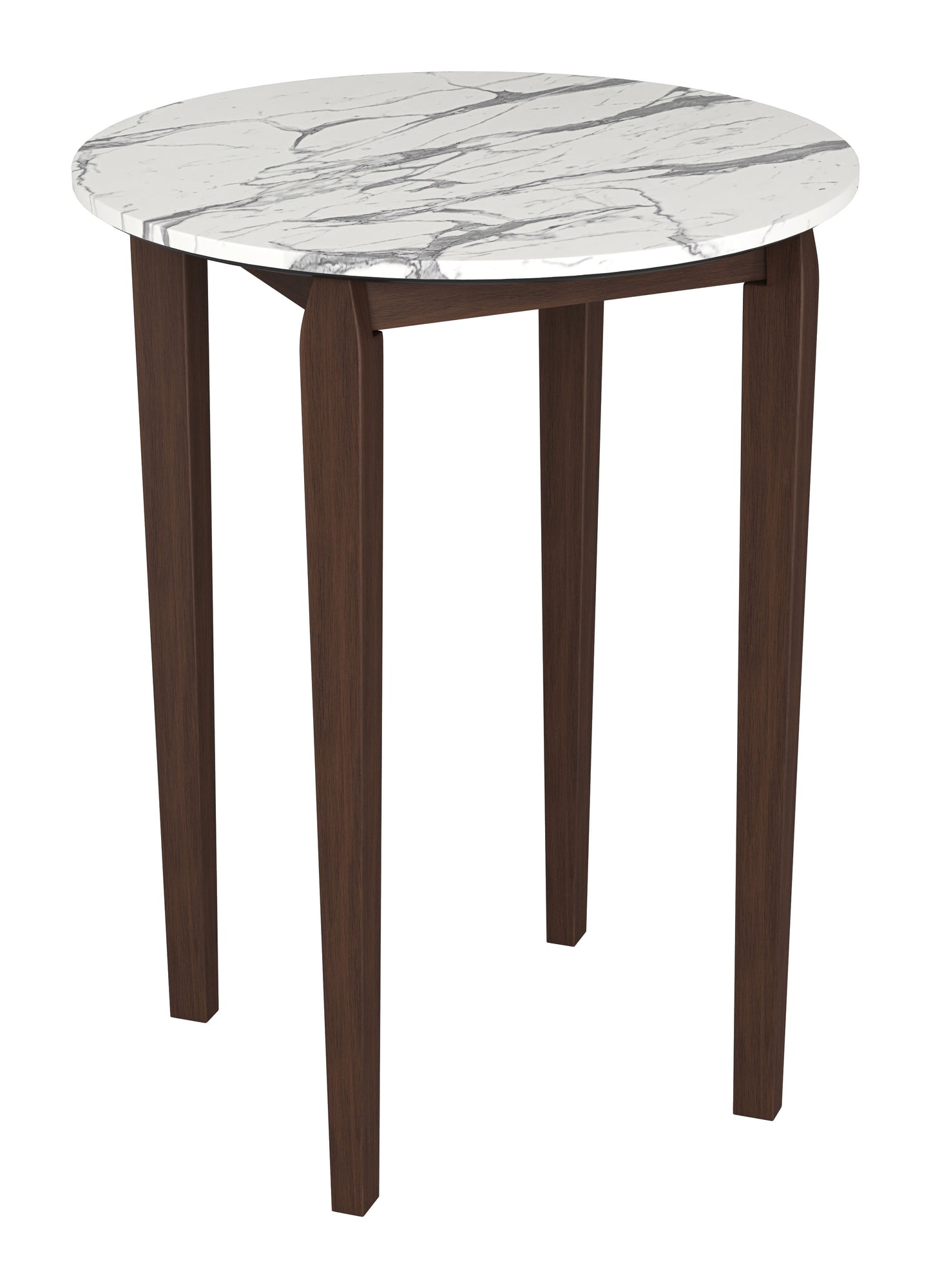 Vernon White Marble-Look Bar Table with Walnut Wood Base – Modern High-Top