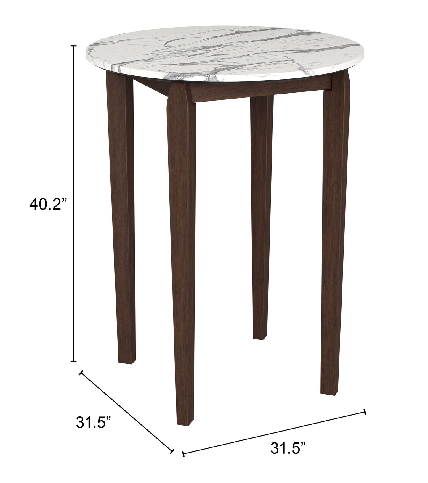 Vernon White Marble-Look Bar Table with Walnut Wood Base – Modern High-Top