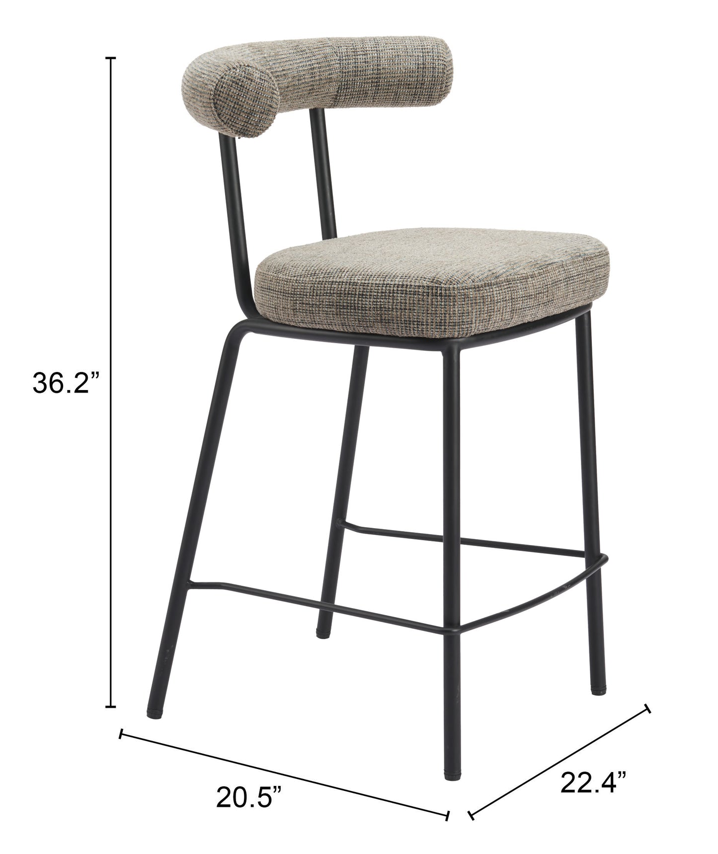 Kede Counter Stool in Green Tweed – Modern Chenille Fabric Kitchen & Bar Chair