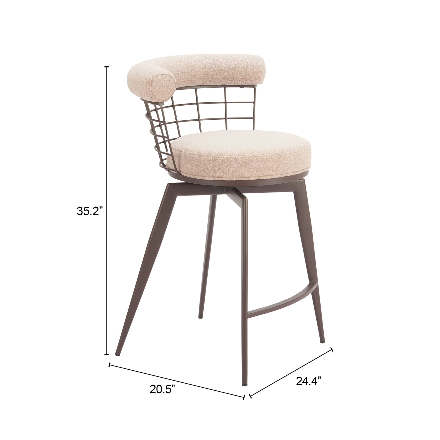 Saku Swivel Counter Stool in Beige & Brown – Modern Fabric Bar Chair