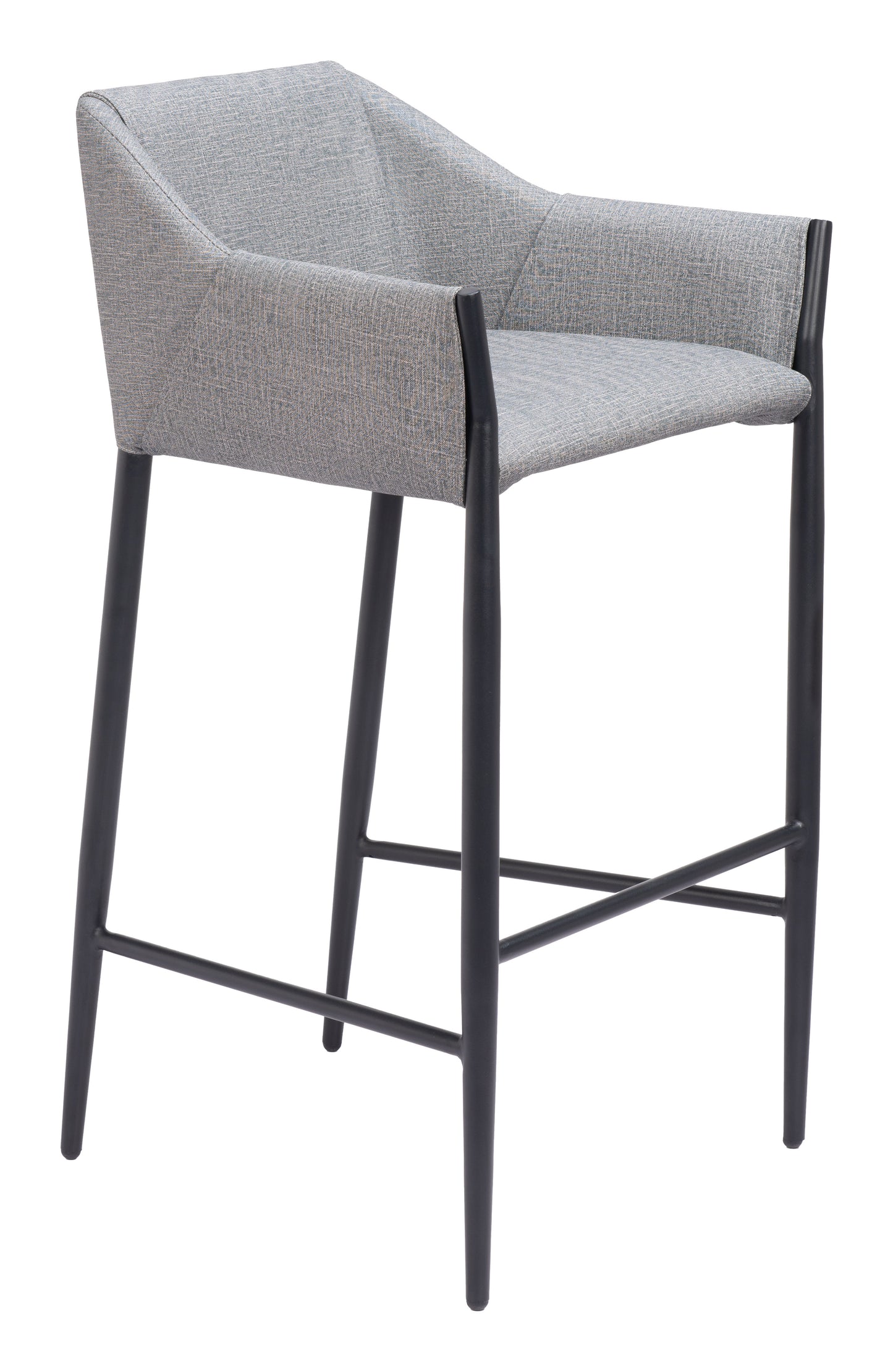 Grey Bar Stools – Counter Height with Upholstered Seat & Wooden Legs
