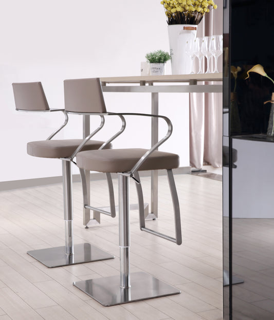 Elegant Zuri Bar Stool with Curved Stainless Steel Armrests