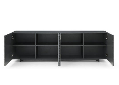 Harper 94" Buffet in Matte Dark Grey Lacquer & Black Powder Coated Metal by Whiteline Modern Living