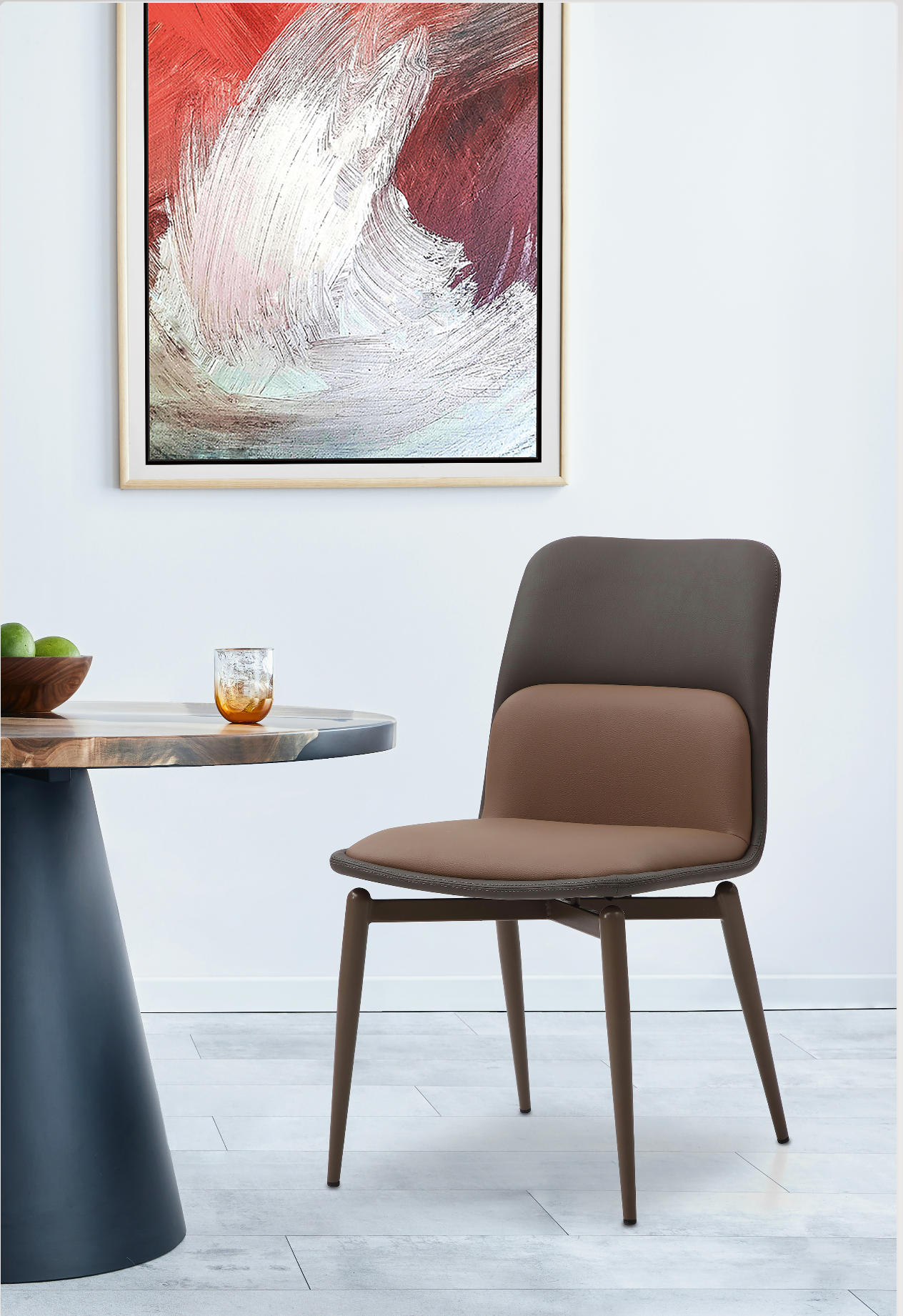 Bruno Dining Chair in Dark Grey & Brown Eco Leather & Brown Steel (Set of 2) by Whiteline Modern Living