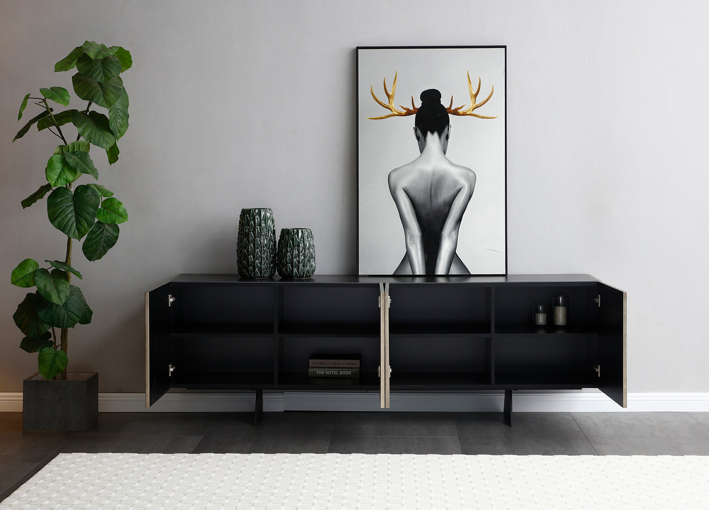 Raul Buffet in Ceramic Top, Brushed Bronze Wood & Black Metal by Whiteline Modern Living