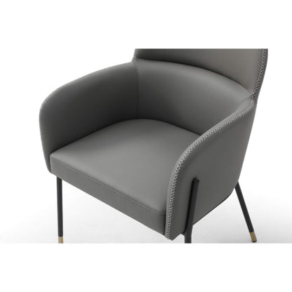 Heidi Dining Arm Chair in Dark Grey Eco Leather, Light Grey Stitching & Black Steel by Whiteline Modern Living