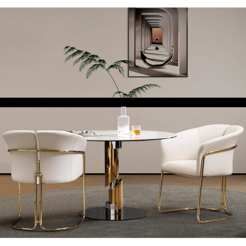 Jolie Dining Arm Chair in Beige Eco Leather & Polished Brass by Whiteline Modern Living