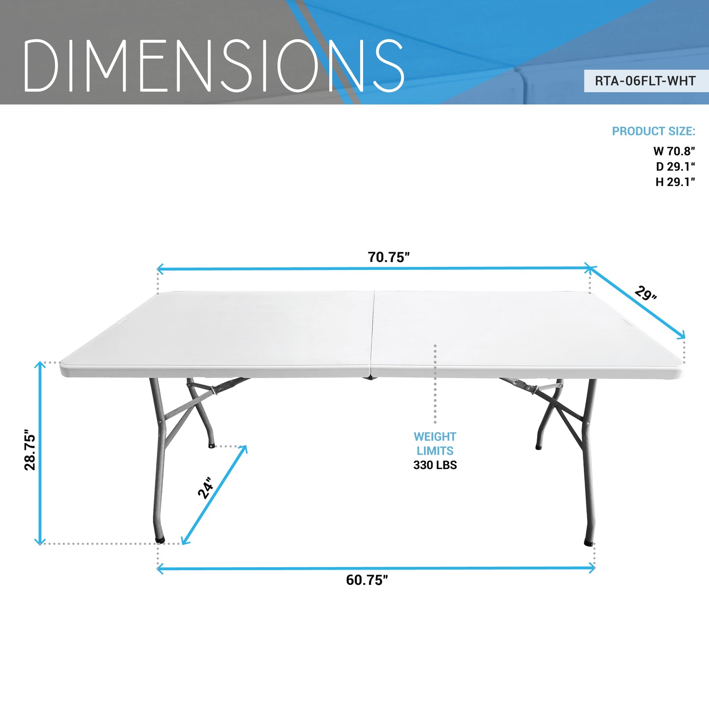 Techni Home 6 ft Granite White Folding Table with Easy-Carry Handle RTA-06FLT-WHT