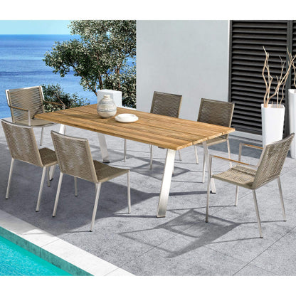 Rhea Outdoor Dining Chair in Stainless Steel & Light Brown Rope (Set of 4) by Whiteline Modern Living