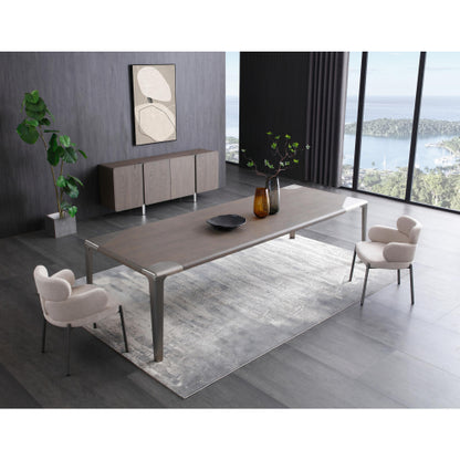 Adele Dining Arm Chair in Taupe Boucle Fabric & Brushed Black Steel by Whiteline Modern Living