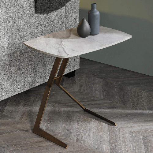 Katy Side Table in Grey Ceramic & Brushed Bronze Metal by Whiteline Modern Living