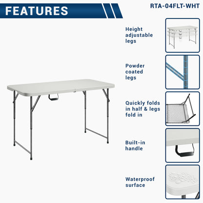 Techni Home 4 ft Adjustable Height Granite White Folding Table with Easy-Carry Handle RTA-04FLT-WHT