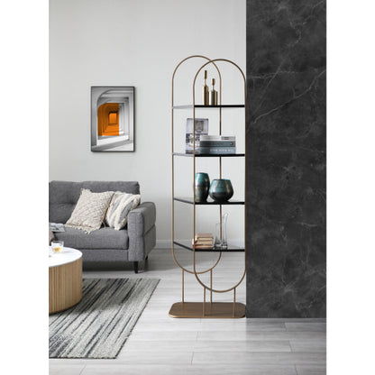 Koda Oval Bookcase Divider in Brushed Bronze Steel & Black by Whiteline Modern Living