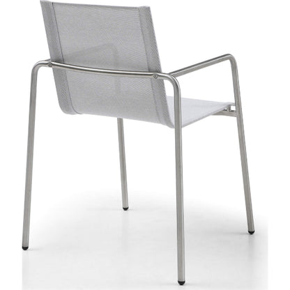 Paola Outdoor Dining Arm Chair in Brushed Stainless Steel & Light Grey Fabric (Set of 4) by Whiteline Modern Living