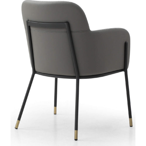 Heidi Dining Arm Chair in Dark Grey Eco Leather, Light Grey Stitching & Black Steel by Whiteline Modern Living