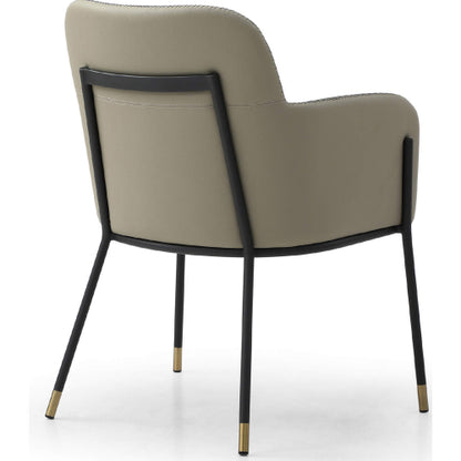 Heidi Dining Arm Chair in Light Grey Eco Leather, Dark Grey Stitching & Black Steel by Whiteline Modern Living