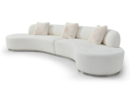 Perla Curved Sofa in White Boucle Fabric & Silver Stainless Steel by Whiteline Modern Living