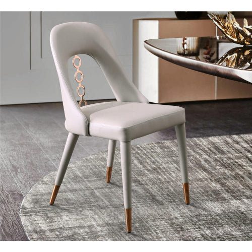 Liza Dining Chair in Light Grey Leatherette w/ 4 Rings in Rose Gold Stainless Steel (Set of 2) by Whiteline Modern Living