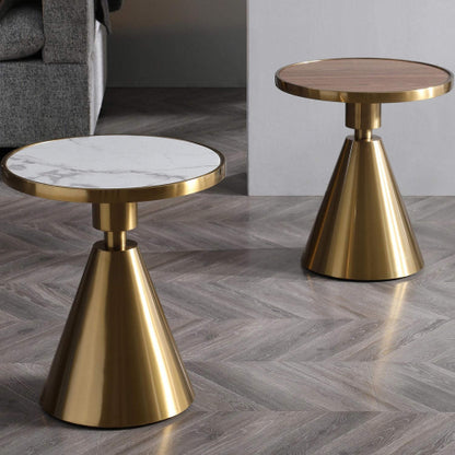 Pia Side Table in Walnut Veneer & Gold on Gold Stainless Steel by Whiteline Modern Living