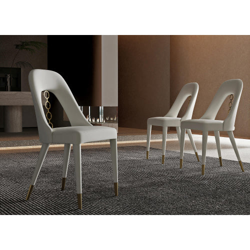 Liza Dining Chair in Light Grey Leatherette w/ 4 Rings in Gold Stainless Steel (Set of 2) by Whiteline Modern Living