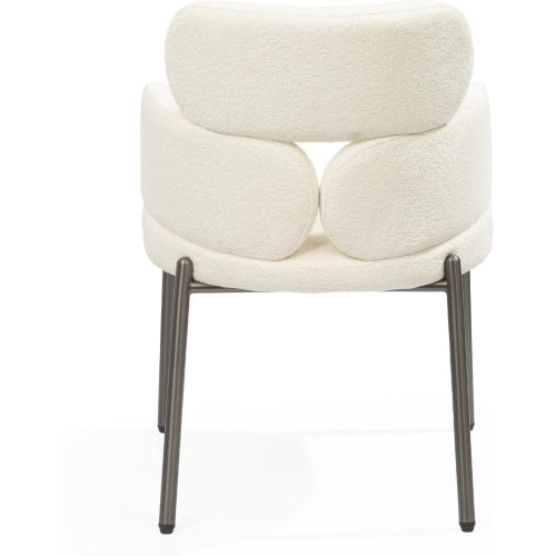 Adele Dining Arm Chair in White Boucle Fabric & Brushed Black Steel by Whiteline Modern Living