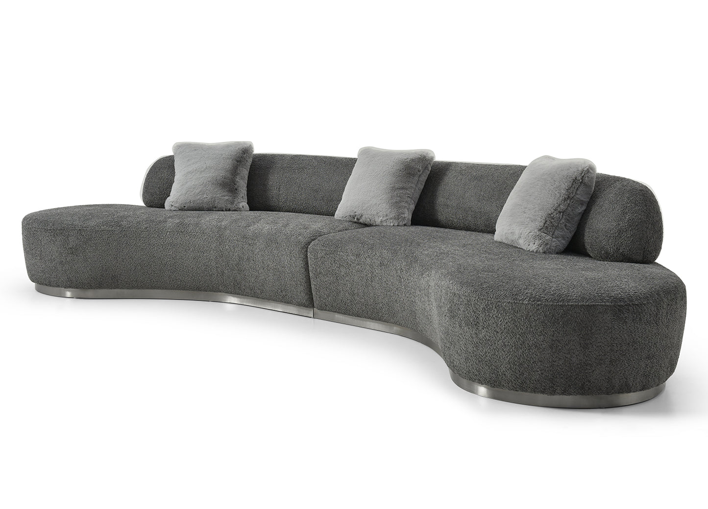 Perla Curved Sofa in Dark Grey Boucle Fabric & Silver Stainless Steel by Whiteline Modern Living