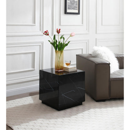 Iris Square Side Table in High Gloss Black Marble by Whiteline Modern Living