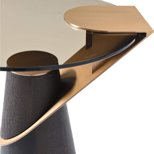 Zaria Side Table in Glass, Smoke Oak Veneer & Rose Gold Stainless Steel by Whiteline Modern Living