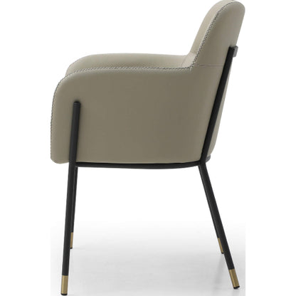 Heidi Dining Arm Chair in Light Grey Eco Leather, Dark Grey Stitching & Black Steel by Whiteline Modern Living