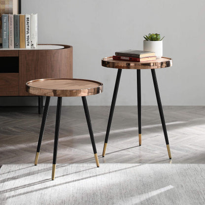 Meli 24"H Side Table in Walnut Veneer, Rose Gold & Black Stainless Steel by Whiteline Modern Living