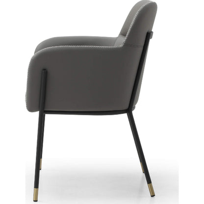 Heidi Dining Arm Chair in Dark Grey Eco Leather, Light Grey Stitching & Black Steel by Whiteline Modern Living