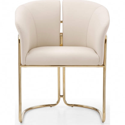 Jolie Dining Arm Chair in Beige Eco Leather & Polished Brass by Whiteline Modern Living