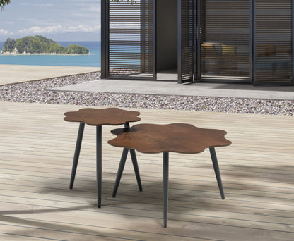 Flora 18" Outdoor Flower Shape Side Table Walnut Finish Laminate & Black by Whiteline Modern Living