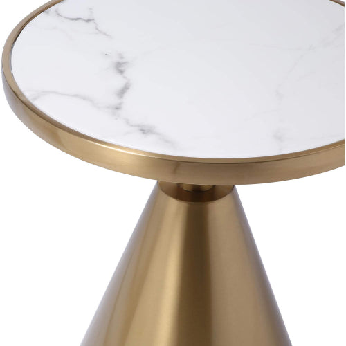 Pia Side Table in White Marble White & Gold on Gold Stainless Steel by Whiteline Modern Living