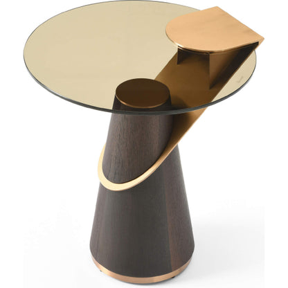 Zaria Side Table in Glass, Smoke Oak Veneer & Rose Gold Stainless Steel by Whiteline Modern Living