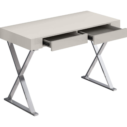 Elm 47" Desk in High Gloss Light Grey & Stainless Steel by Whiteline Modern Living