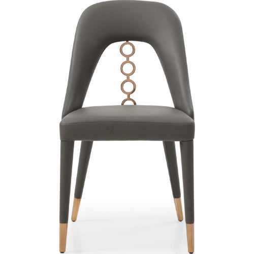 Liza Dining Chair in Dark Grey Leatherette w/ 4 Rings in Rose Gold Stainless Steel (Set of 2) by Whiteline Modern Living